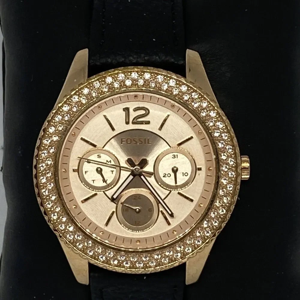 Fossil Stella ES3590 Women's Black Leather Analog Dial Quartz Wrist Watch OP796